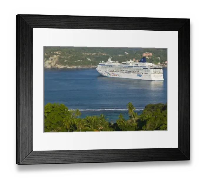 Framed Print : Mexico, Guerrero, Zihuatanejo. Cruiseship on Zihuatanejo Bay / Morning Framed Print : Mexico, Guerrero, Zihuatanejo. Cruiseship on Zihuatanejo Bay / Morning