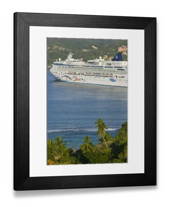 Framed Print : Mexico, Guerrero, Zihuatanejo. Cruiseship on Zihuatanejo Bay / Morning Framed Print : Mexico, Guerrero, Zihuatanejo. Cruiseship on Zihuatanejo Bay / Morning