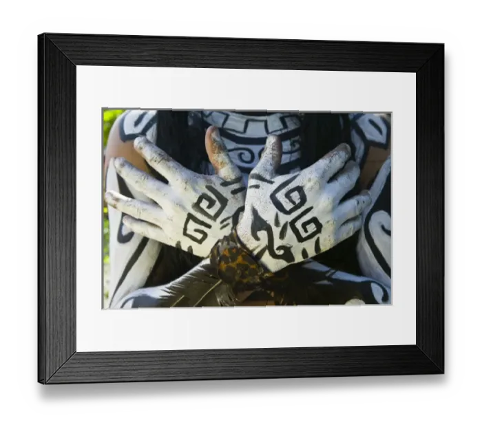 Framed Print : Mexico, Guerrero, Zihuatanejo. Young Man in Mayan Costume (MR) Decorated Hands Framed Print : Mexico, Guerrero, Zihuatanejo. Young Man in Mayan Costume (MR) Decorated Hands