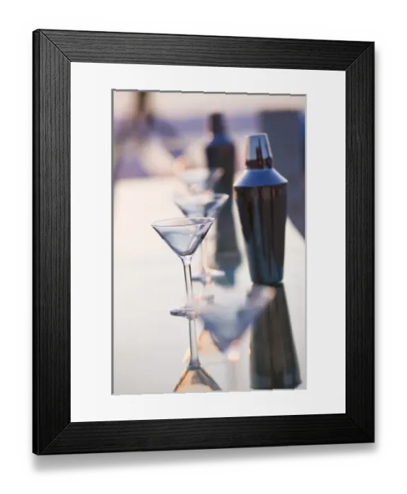 Framed Print : Mexico, Guerrero, Ixtapa. Playa del Palmar  /  Beachside Bar Cocktail Glass  /  Dusk