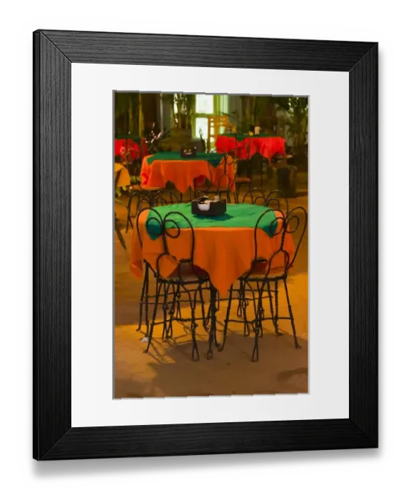 Framed Print : Mexico, Guerrero, Ixtapa. Cafe Table / Evening Framed Print : Mexico, Guerrero, Ixtapa. Cafe Table / Evening