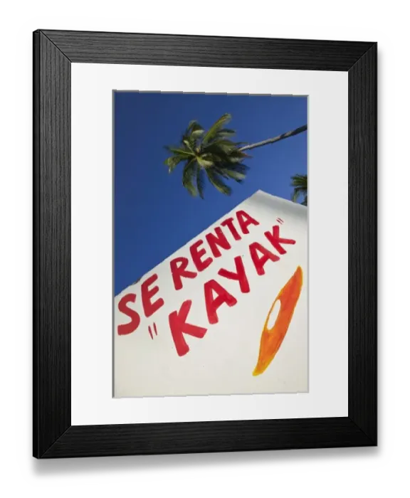 Framed Print : Mexico, Guerrero, Barra de Potosi. Kayak Rental Sign