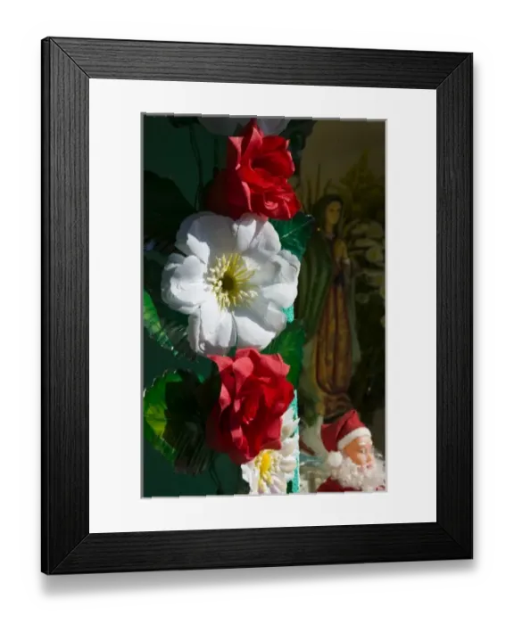 Framed Print : Mexico, Guerrero, Barra de Potosi. Flowers and Virgin of Guadalupe statue Framed Print : Mexico, Guerrero, Barra de Potosi. Flowers and Virgin of Guadalupe statue