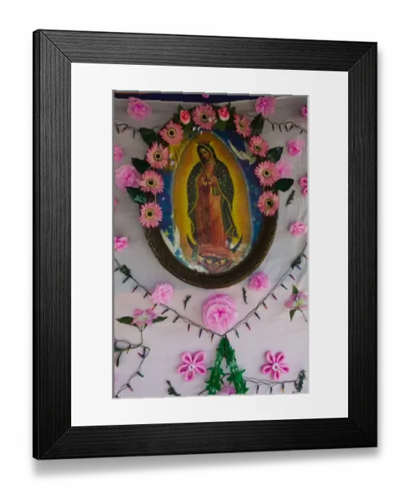 Framed Print : Mexico, Guerrero, Barra de Potosi. Detail of Small Virgin of Guadalupe shrine