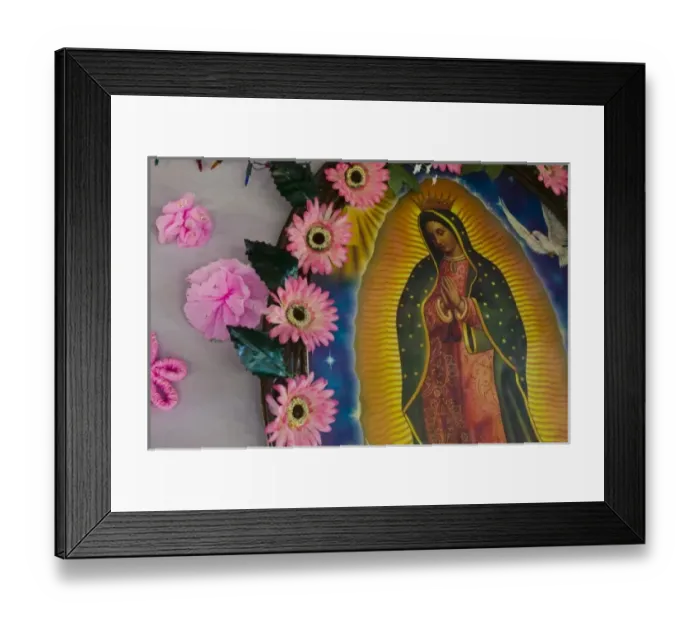 Framed Print : Mexico, Guerrero, Barra de Potosi. Detail of Small Virgin of Guadalupe shrine