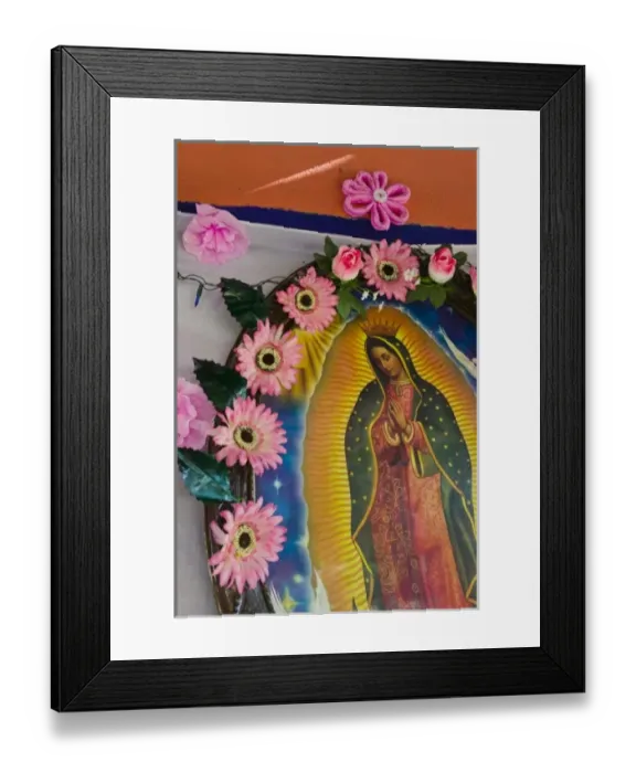 Framed Print : Mexico, Guerrero, Barra de Potosi. Detail of Small Virgin of Guadalupe shrine