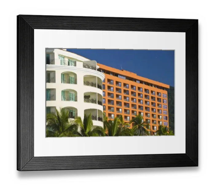Framed Print : Mexico, Guerrero, Ixtapa. Playa del Palmar  /  Orange Beach Condominium