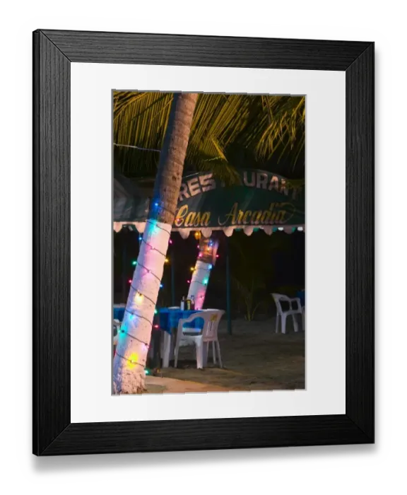 Framed Print : Mexico, Guerrero, Zihuatanejo. Beachside Cafe / Playa Municipal / Evening Framed Print : Mexico, Guerrero, Zihuatanejo. Beachside Cafe / Playa Municipal / Evening