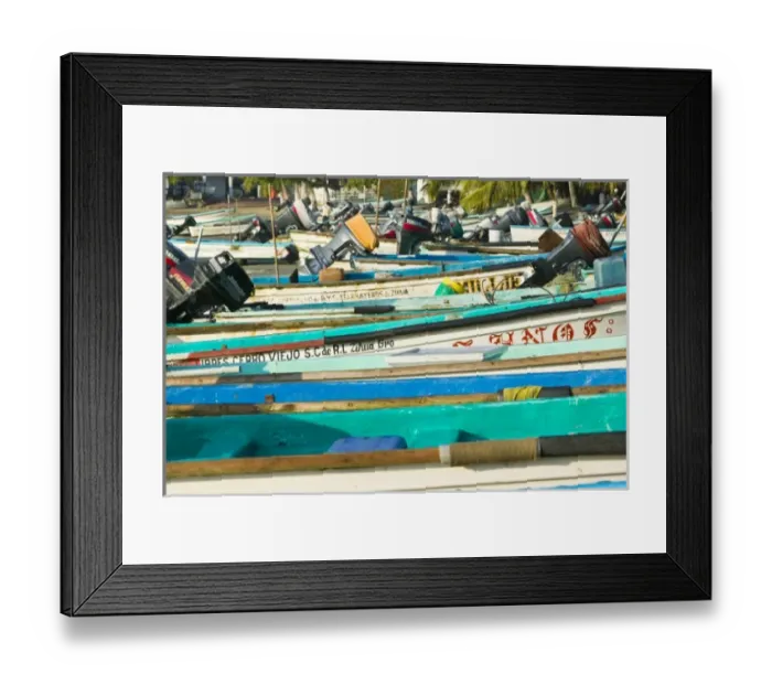 Framed Print : Mexico, Guerrero, Zihuatanejo. Fishing Boats  /  Playa Municipal Beach  /  Morning