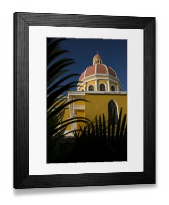 Framed Print : Nicaragua, Granada. Belltower of Cathedral of Granada viewed from garden courtyard with ferns Framed Print : Nicaragua, Granada. Belltower of Cathedral of Granada viewed from garden courtyard with ferns