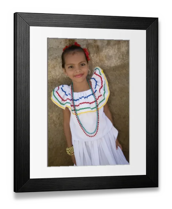 Framed Print : Nicaragua, Granada. Girl in traditional dress after dance in Villa Esperanza barrio. (MR) Framed Print : Nicaragua, Granada. Girl in traditional dress after dance in Villa Esperanza barrio. (MR)