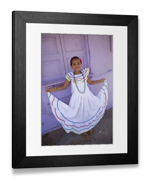 Framed Print : Nicaragua, Granada. Girl in traditional dress after dance in Villa Esperanza barrio. (MR)