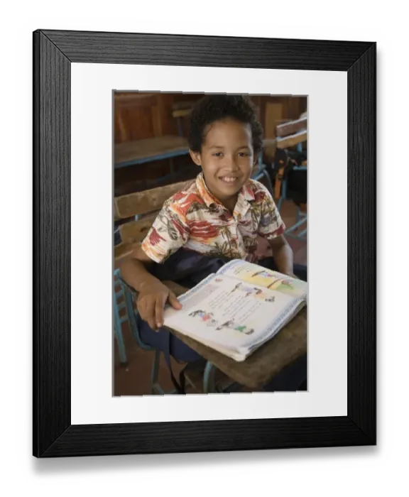 Framed Print : Nicaragua, Granada. Boy in classroom at school in Santa Ana de Malacos. (MR)