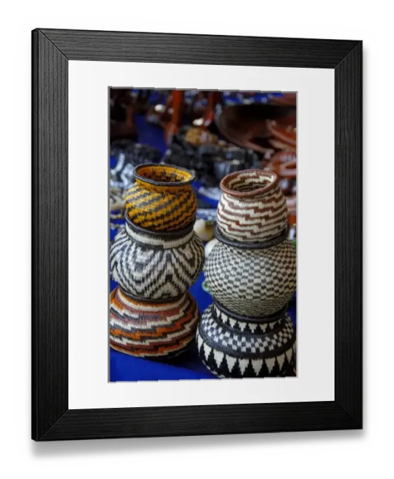 Framed Print : Central America, Panama, Cristobal. Local Embera Indian handicrafts, traditional baskets