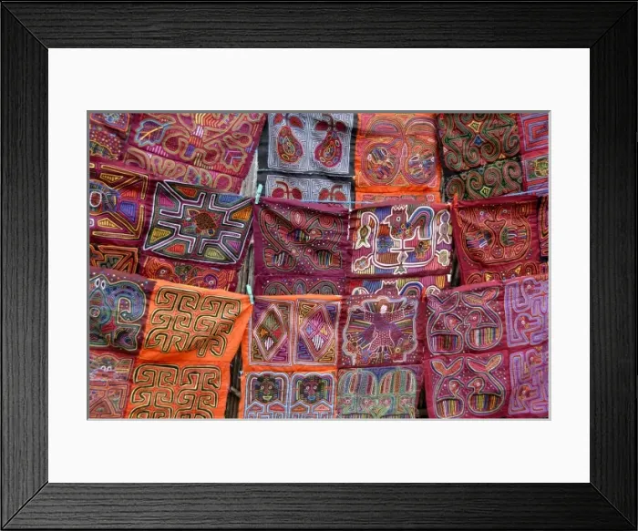 Framed Print : Central America, Panama, San Blas Islands (aka Kuna Yala). Colorful hand stitched Framed Print : Central America, Panama, San Blas Islands (aka Kuna Yala). Colorful hand stitched
