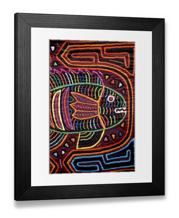 Framed Print : Central America, Panama, San Blas Islands (aka Kuna Yala). Colorful hand stitched