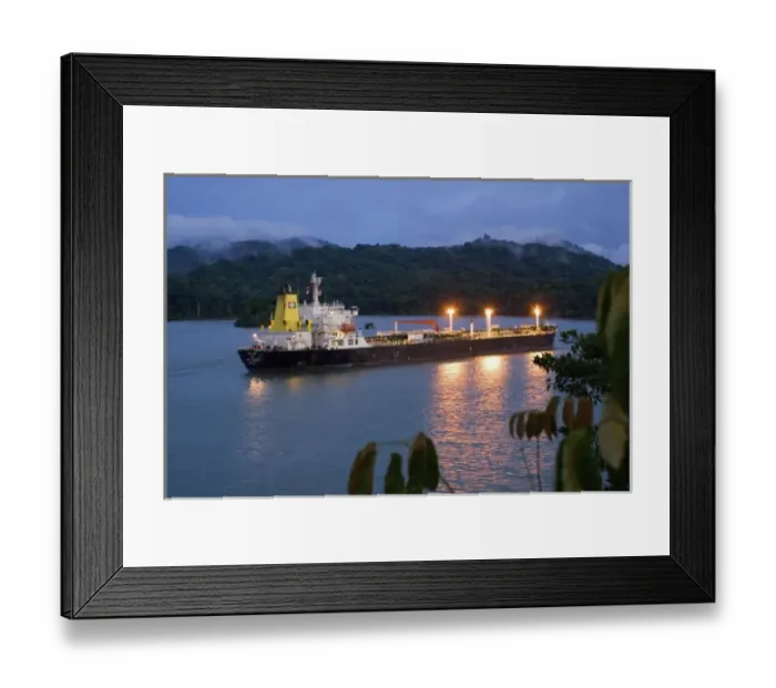 Framed Print : Panama, Panama Canal, ship in Panama Canal, rainforest in the background