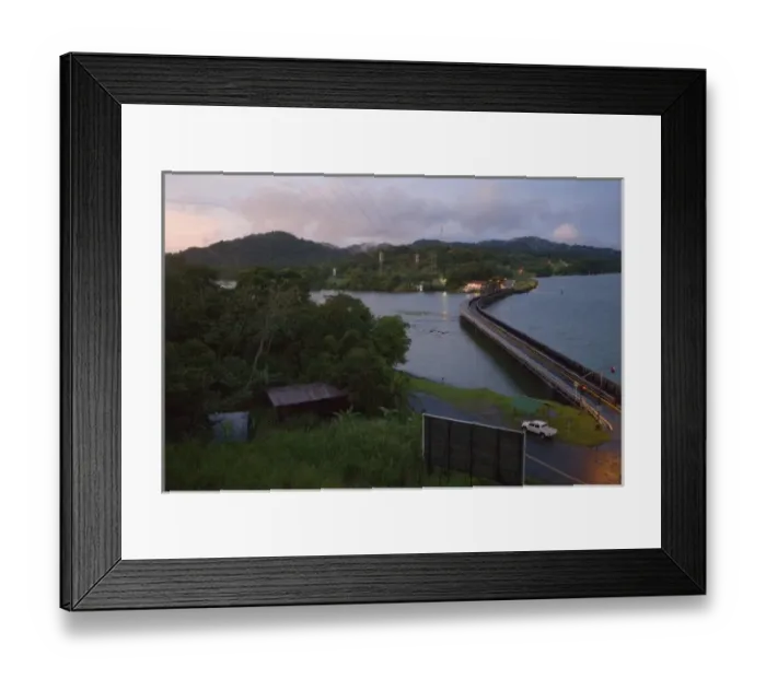 Framed Print : Panama, Panama Canal, mouth of Chagres river into Panama Canal. bridge to Gamboa