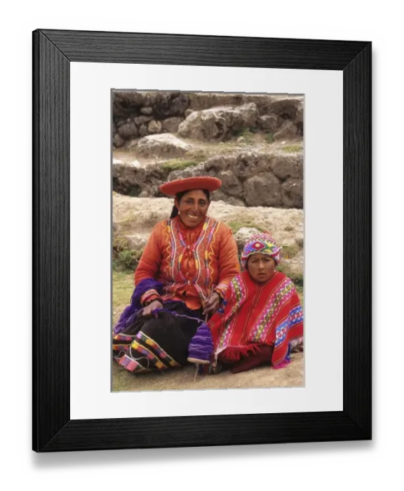 Framed Print : Life in Peru Cuzco in the mountains with native woman and her child in colors high elevation Framed Print : Life in Peru Cuzco in the mountains with native woman and her child in colors high elevation