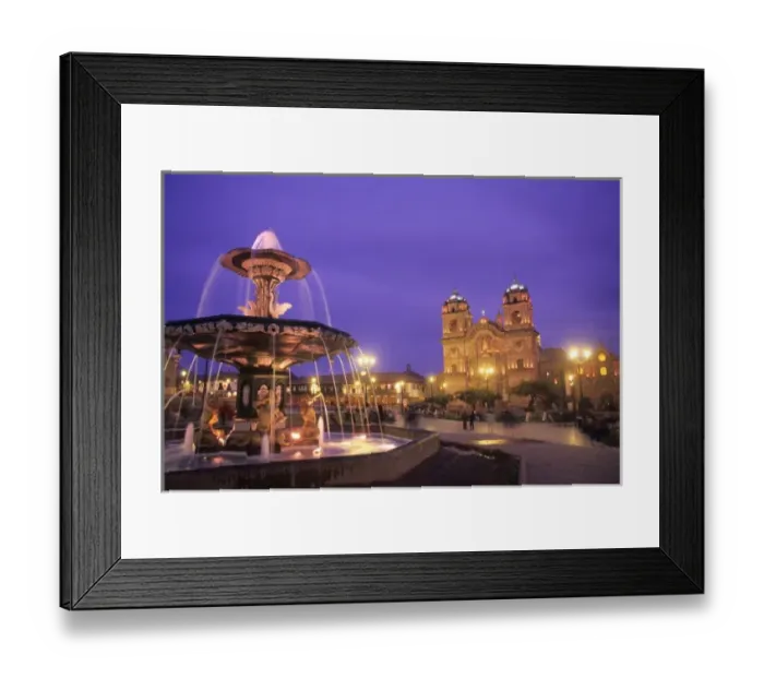 Framed Print : Life in Peru Cuzco beautiful night photo statues & fountain Town Square and Cathedral Framed Print : Life in Peru Cuzco beautiful night photo statues & fountain Town Square and Cathedral