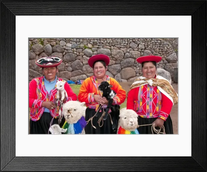Framed Print : Traditional women with colorful clothes and llamas in religious region Saqsayhuaman Framed Print : Traditional women with colorful clothes and llamas in religious region Saqsayhuaman