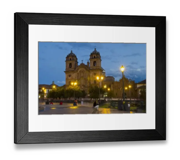 Framed Print : Beautiful colorful night exposure of fountain Main Square in center of Cusco Cuzco