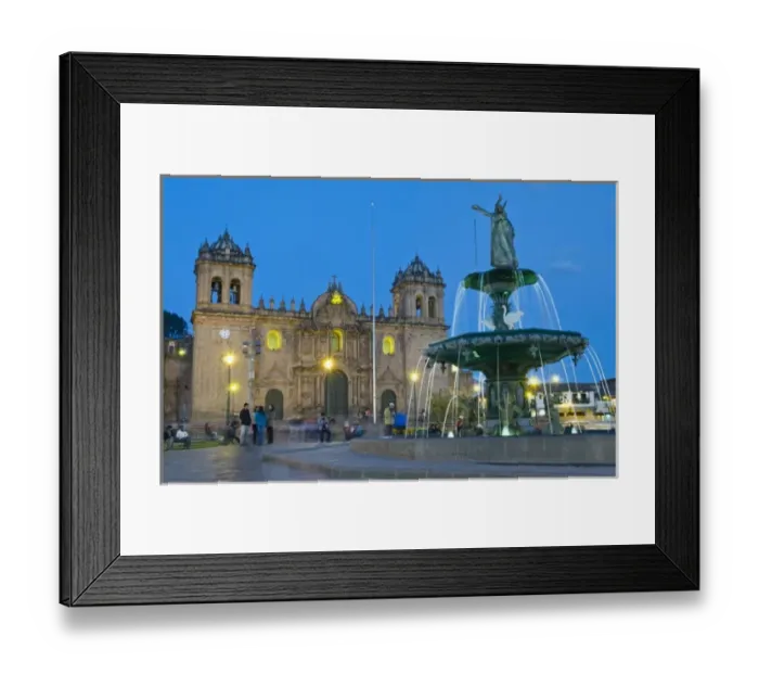 Framed Print : Beautiful colorful night exposure of fountain Main Square in center of Cusco Cuzco Framed Print : Beautiful colorful night exposure of fountain Main Square in center of Cusco Cuzco