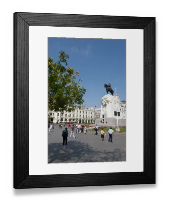 Framed Print : Famous San Martin Square in center of Lima Peru with flowers and families and tourists Framed Print : Famous San Martin Square in center of Lima Peru with flowers and families and tourists