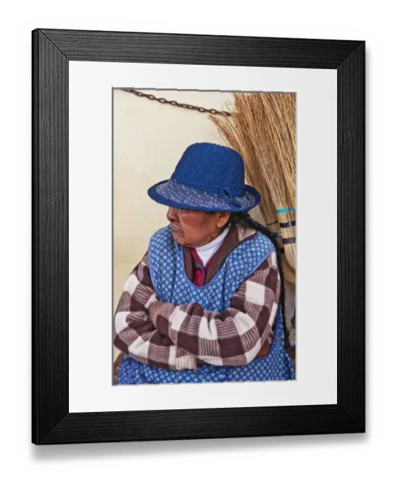 Framed Print : Traditional woman in costume selling brooms in Cuzco Cusco Peru (MR) Framed Print : Traditional woman in costume selling brooms in Cuzco Cusco Peru (MR)
