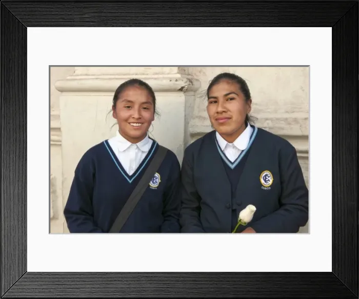 Framed Print : High school girls aged 17 in uniform in Cusco Cuzco Peru (MR)