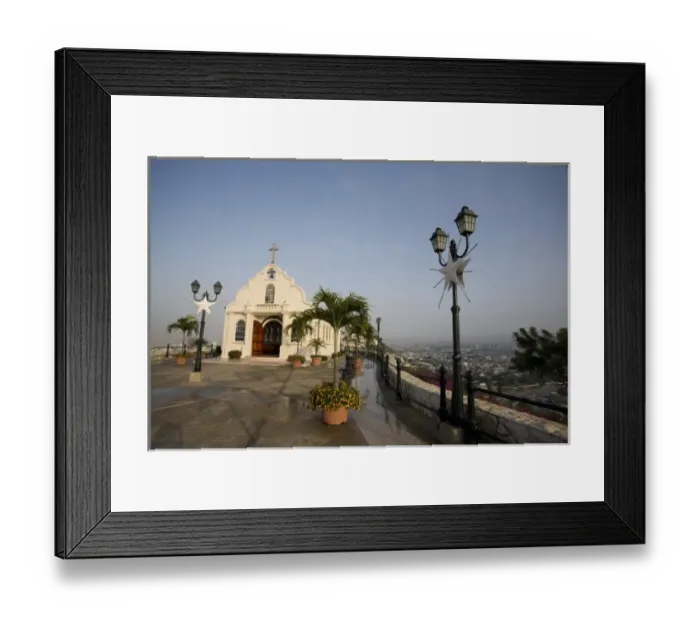 Framed Print : Ecuador, Guayaquil. Atop the hill of Las PeA as, a Catholic church sits across from a lighthouse Framed Print : Ecuador, Guayaquil. Atop the hill of Las PeA as, a Catholic church sits across from a lighthouse