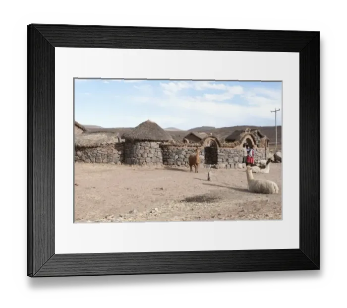 Framed Print : Peru, Atuncolla. Quechua stone house design and statues Framed Print : Peru, Atuncolla. Quechua stone house design and statues
