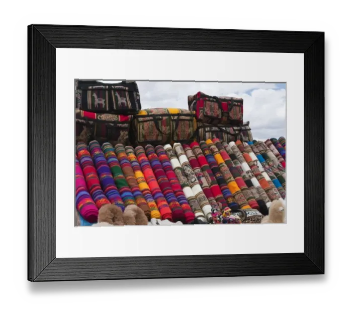 Framed Print : Peru. Feliz Viaje. Local souvenir blankets at the Puno les desea feliz viaje pass Framed Print : Peru. Feliz Viaje. Local souvenir blankets at the Puno les desea feliz viaje pass