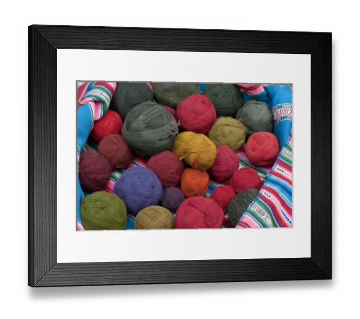 Framed Print : Peru, Chincheros. Dyed llama wool at the local artisan coop workshop Framed Print : Peru, Chincheros. Dyed llama wool at the local artisan coop workshop