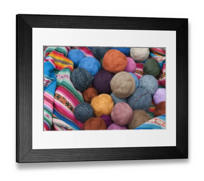 Framed Print : Peru, Chincheros. Dyed llama wool at the local artisan coop workshop Framed Print : Peru, Chincheros. Dyed llama wool at the local artisan coop workshop