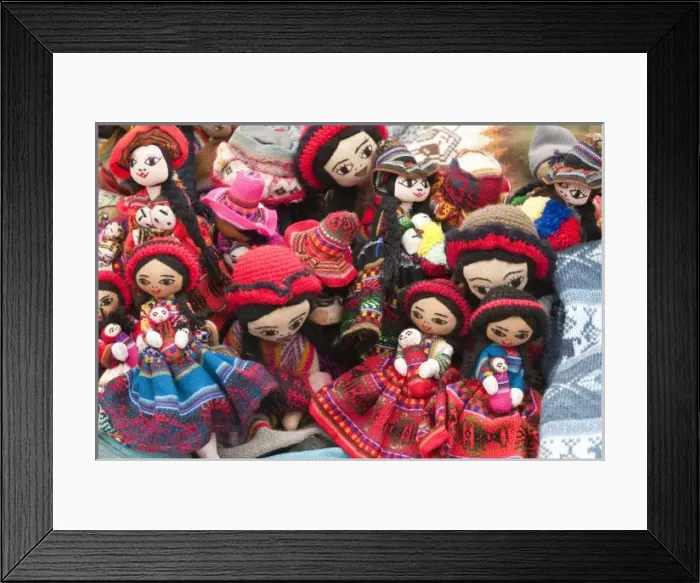 Framed Print : Peru, Urubamba. Knitted dolls at the arts and craft market Framed Print : Peru, Urubamba. Knitted dolls at the arts and craft market
