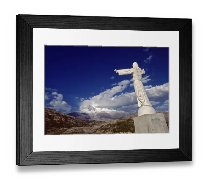 Framed Print : South America, Peru, Yungay. A huge statue of Christ, marks the site of the 1970 Framed Print : South America, Peru, Yungay. A huge statue of Christ, marks the site of the 1970