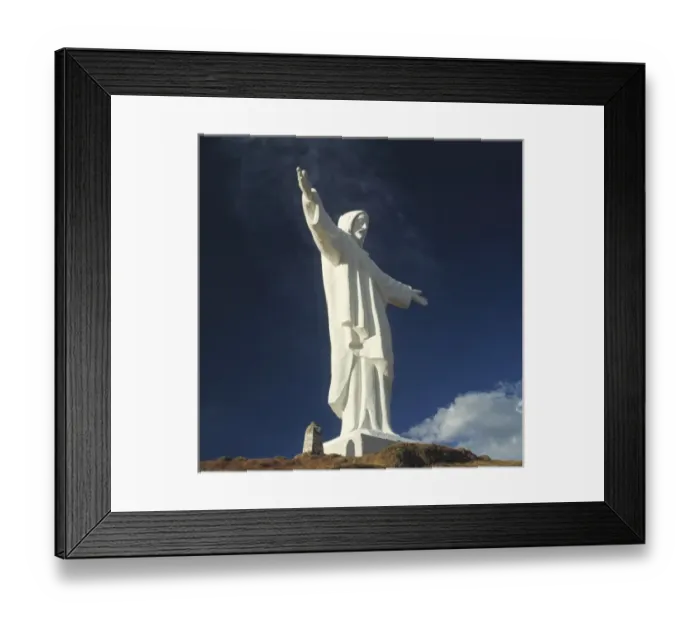 Framed Print : South America, Peru, Cuzco. A dramatic view of the statue of Christ that stands above Cuzco, Peru Framed Print : South America, Peru, Cuzco. A dramatic view of the statue of Christ that stands above Cuzco, Peru
