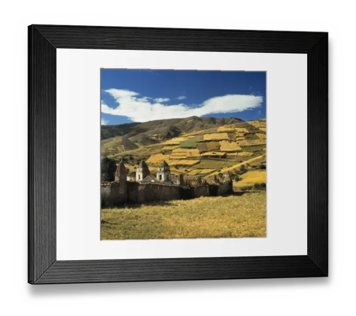 Framed Print : South America, Peru, Tarma. Beautiful farm land fills the valley near Tarma in Framed Print : South America, Peru, Tarma. Beautiful farm land fills the valley near Tarma in