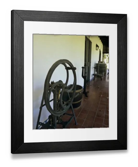 Framed Print : South America, Uruguay, tiled arcade borders winery building