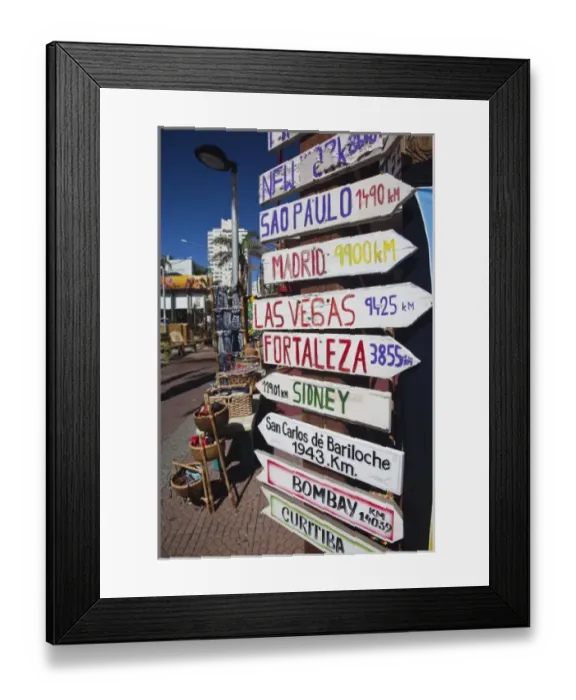 Framed Print : Uruguay, Maldonado Department, Punta del Este. Distance signs, Avenida Juan Gorlero Framed Print : Uruguay, Maldonado Department, Punta del Este. Distance signs, Avenida Juan Gorlero