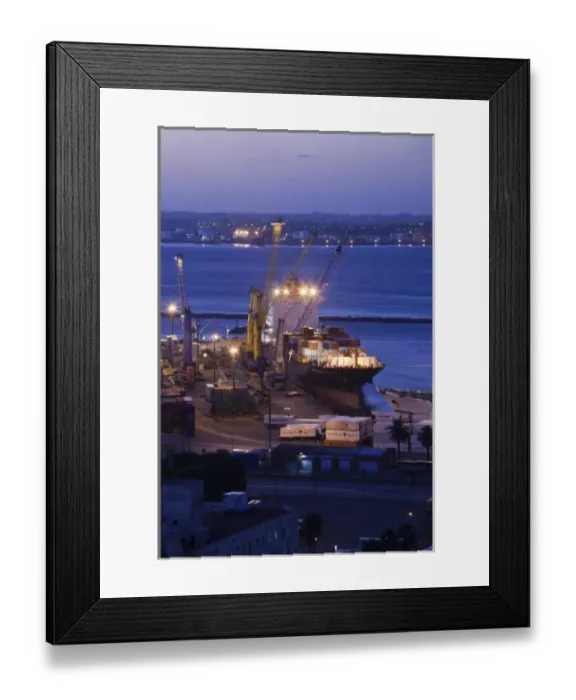 Framed Print : Uruguay, Montevideo Department, Montevideo. Overview of Montevideo port, evening Framed Print : Uruguay, Montevideo Department, Montevideo. Overview of Montevideo port, evening
