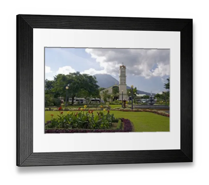 Framed Print : La Fortuna Church and Arenal Volcano at the town of La Fortuna, San Carlos, Costa Rica
