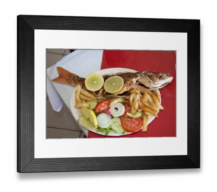 Framed Print : Red snapper fish dinner at a restaurant in the Manuel Antonio National Park in Puntarenas province Framed Print : Red snapper fish dinner at a restaurant in the Manuel Antonio National Park in Puntarenas province
