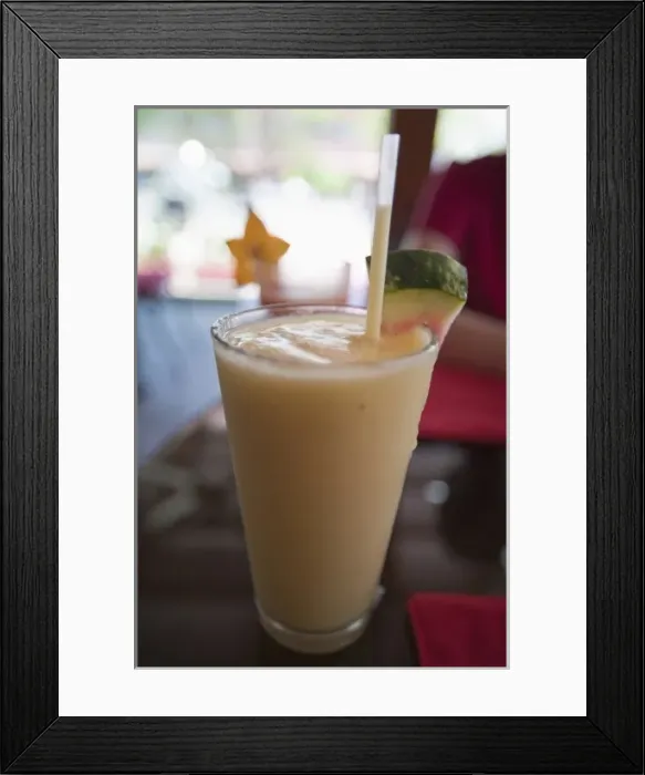 Framed Print : A refreshing fruit smoothie in a Costa Rican restaurant. Liberia, Costa Rica