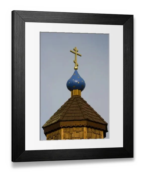 Framed Print : USA, Alaska, Kodiak, Russian Orthodox Cross on Onion-Shaped Domes, Saint Herman Orthodox