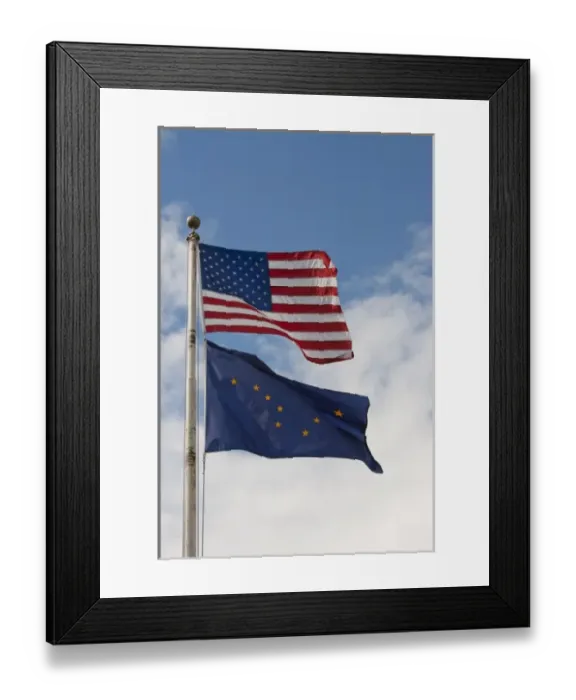 Framed Print : USA, Alaska, Kodiak, US and Alaska Flags Framed Print : USA, Alaska, Kodiak, US and Alaska Flags