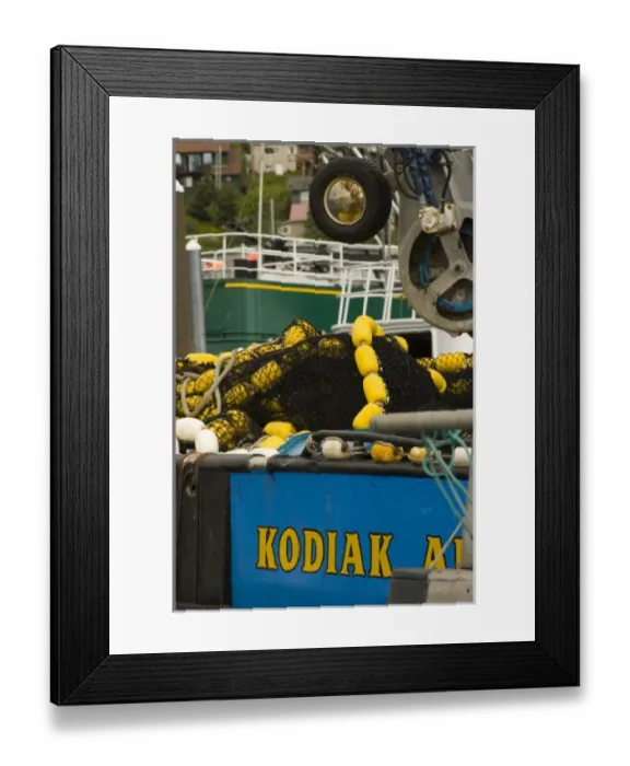 Framed Print : USA, Alaska, Kodiak, Fishing Nets on Boat in St. Paul Harbor