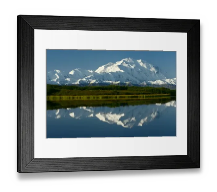Framed Print : Enormous Denali  /  Mt. McKinley and its mirror image in Reflection Pond. At over 20