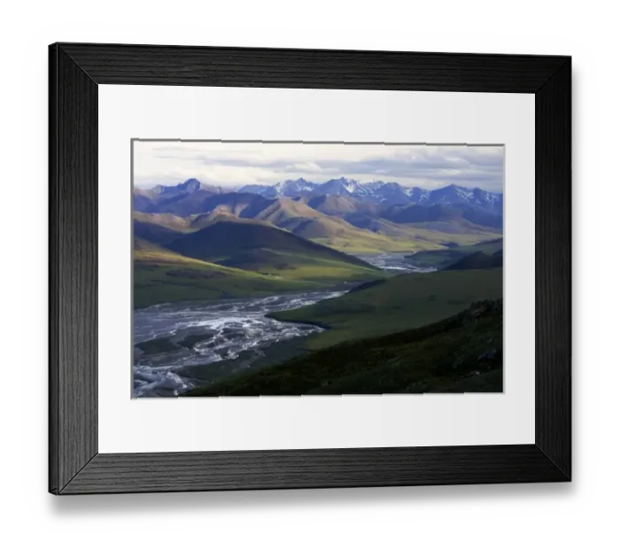 Framed Print : View of the Kongakut River Valley, looking south towards the Brooks Mountain Range Framed Print : View of the Kongakut River Valley, looking south towards the Brooks Mountain Range